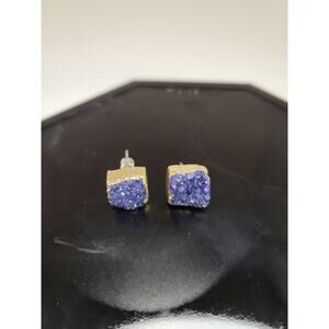 Vintage Dark Blue Gemstone Geode Stud Earrings Wedding Birthday Gift